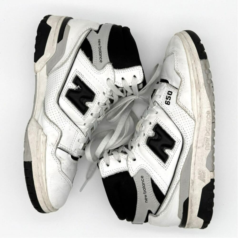 New Balance 650R Leather High Top Sneakers White Black Men's 7 Women's 8.5 Retro - Picture 5 of 9